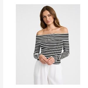 Express Black and White Striped Off-Shoulder Top